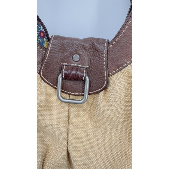 Fossil Hobo Tweed‎ Leather Bag Light Dark Brown Floral Lining silver buckle - Picture 6 of 16